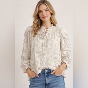 Current Air 3/4 sleeve Women's Cream Paisley Blouse NWT